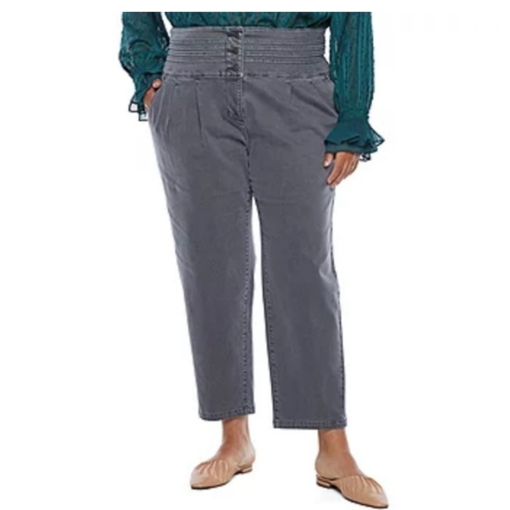 High-Rise Gray Women’s Jeans with Smocked Waist